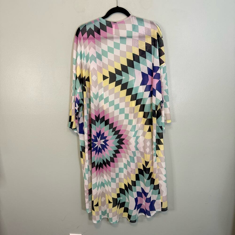 Lilypad Swimswear Cover Up Kimono Wrap Womens 2X Geometric Sheer Beach Summer - Picture 2 of 8
